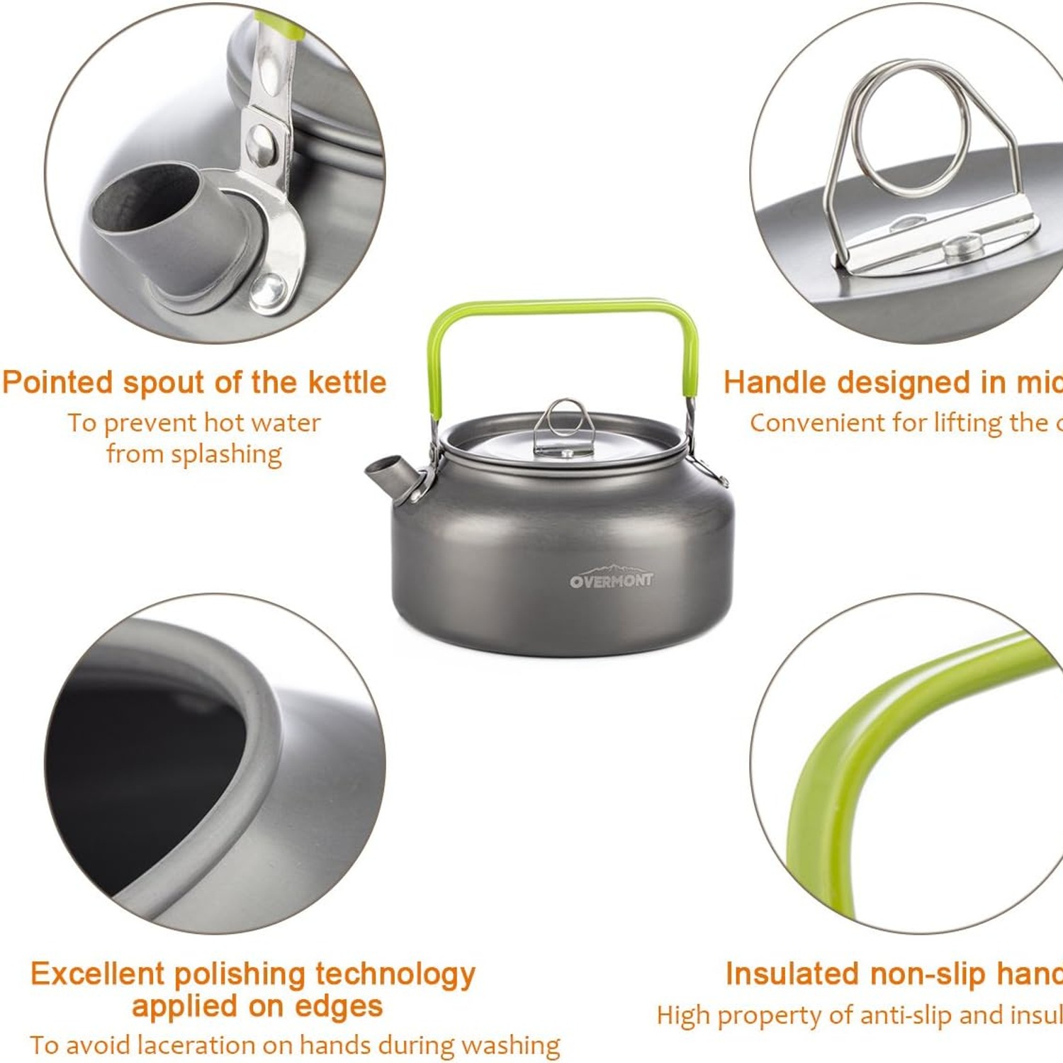 Overmont 1.2L Aluminium Hiking Kettle, detail view