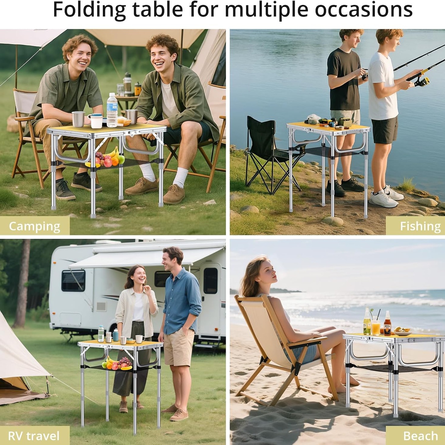 Adjustable Height 2ft Folding Camping Table with Storage Net: image 7