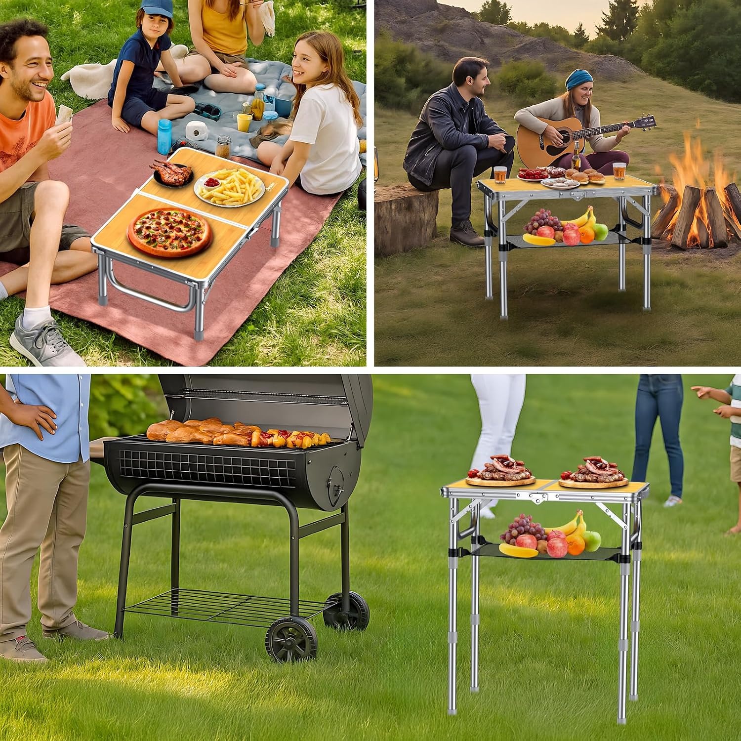 Adjustable Height 2ft Folding Camping Table with Storage Net: image 9