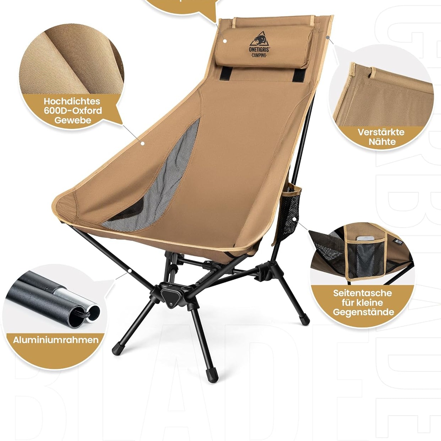 High Back Camping Chair with Removable Headrest: image 7