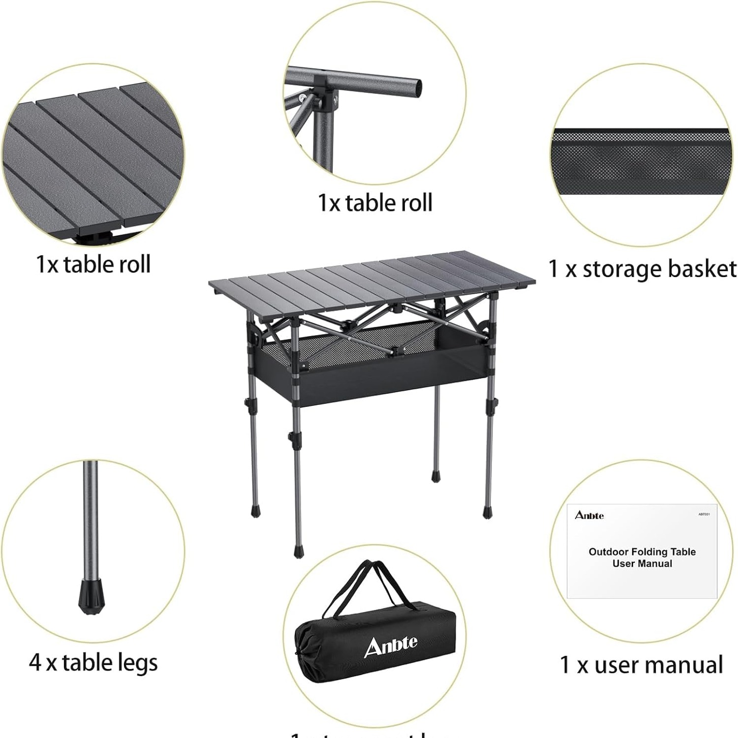 Roll Top Camping Table 3ft with Storage Net and Carry Bag: image 8