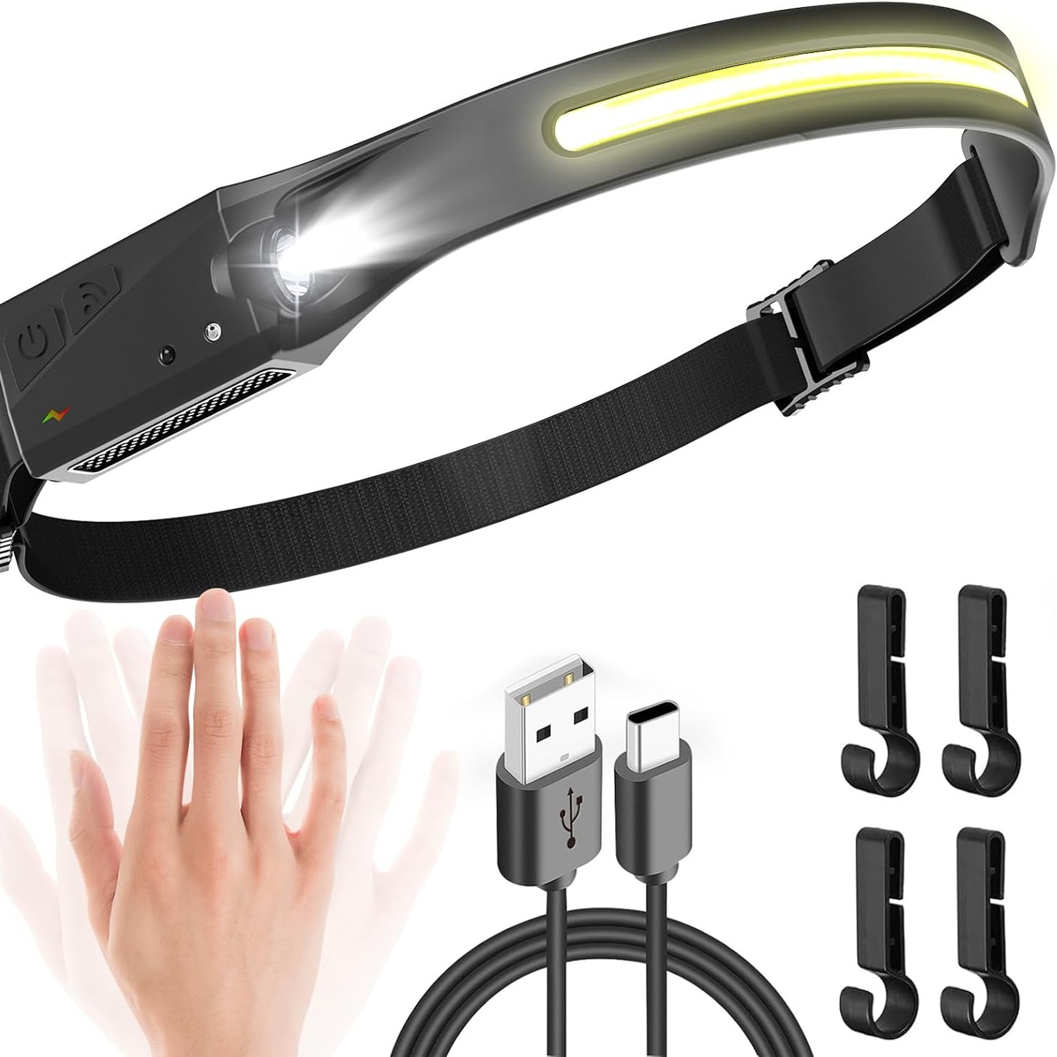 Rechargeable LED Headlamp 2 Pack with Motion Sensor