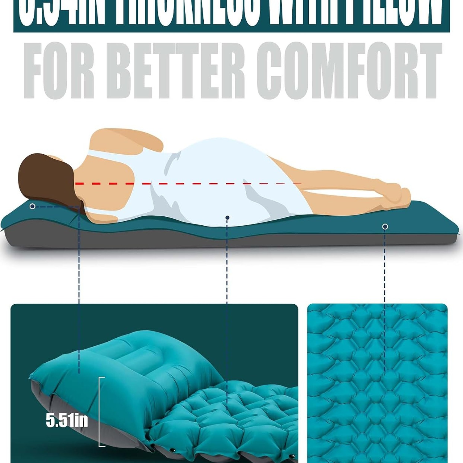 Extra Thick Inflatable Camping Sleeping Pad with Built-In Foot Pump and Pillow: image 2