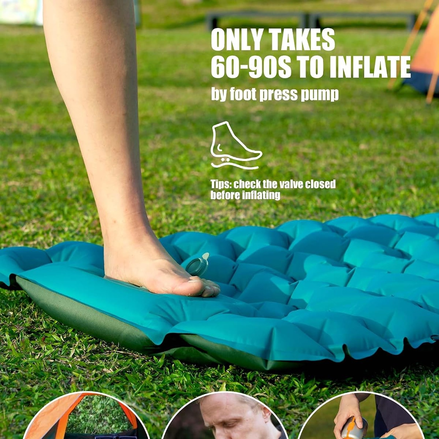 Extra Thick Inflatable Camping Sleeping Pad with Built-In Foot Pump and Pillow: image 3