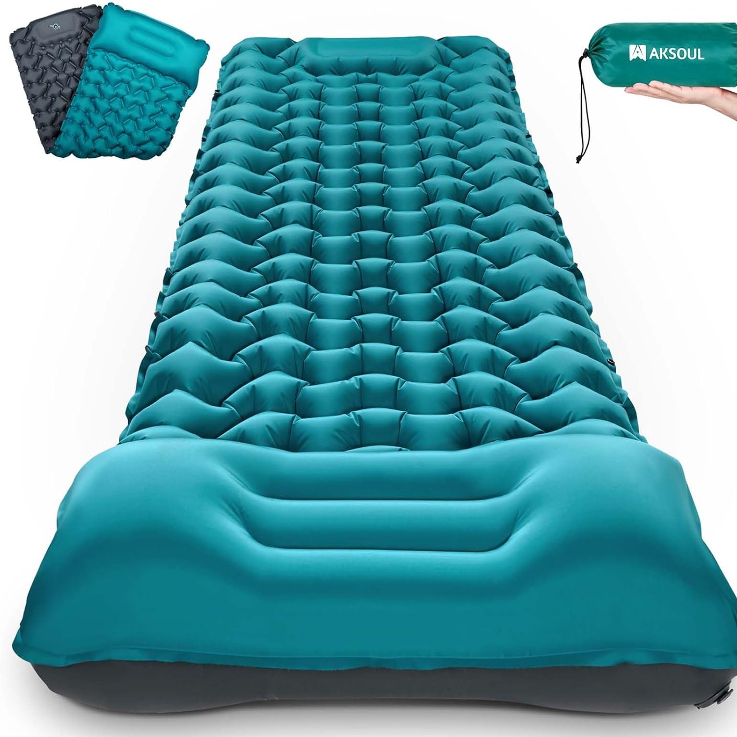 Extra Thick Inflatable Camping Sleeping Pad with Built-In Foot Pump and Pillow