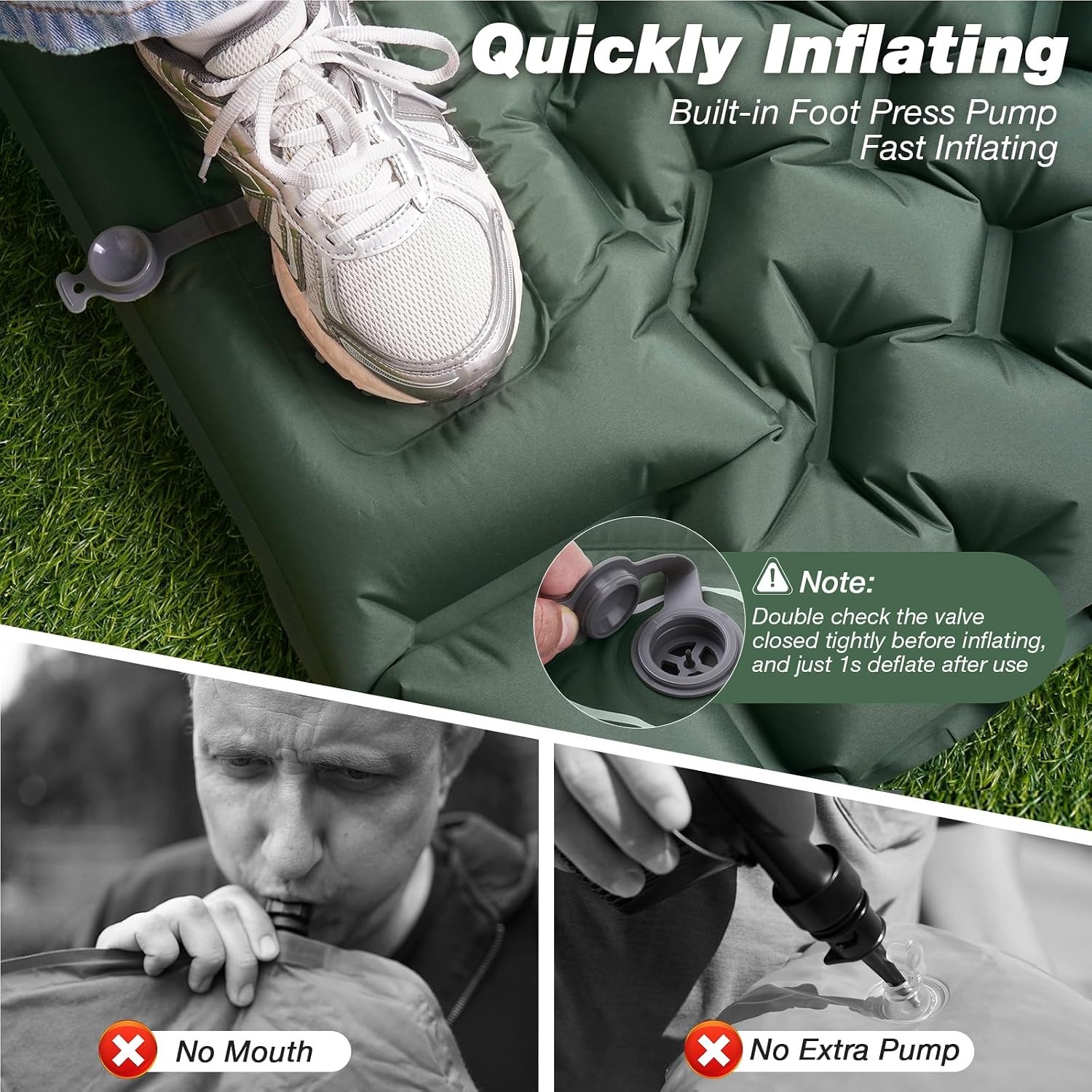 Self Inflating Sleeping Mat with Built-In Foot Pump and Pillow