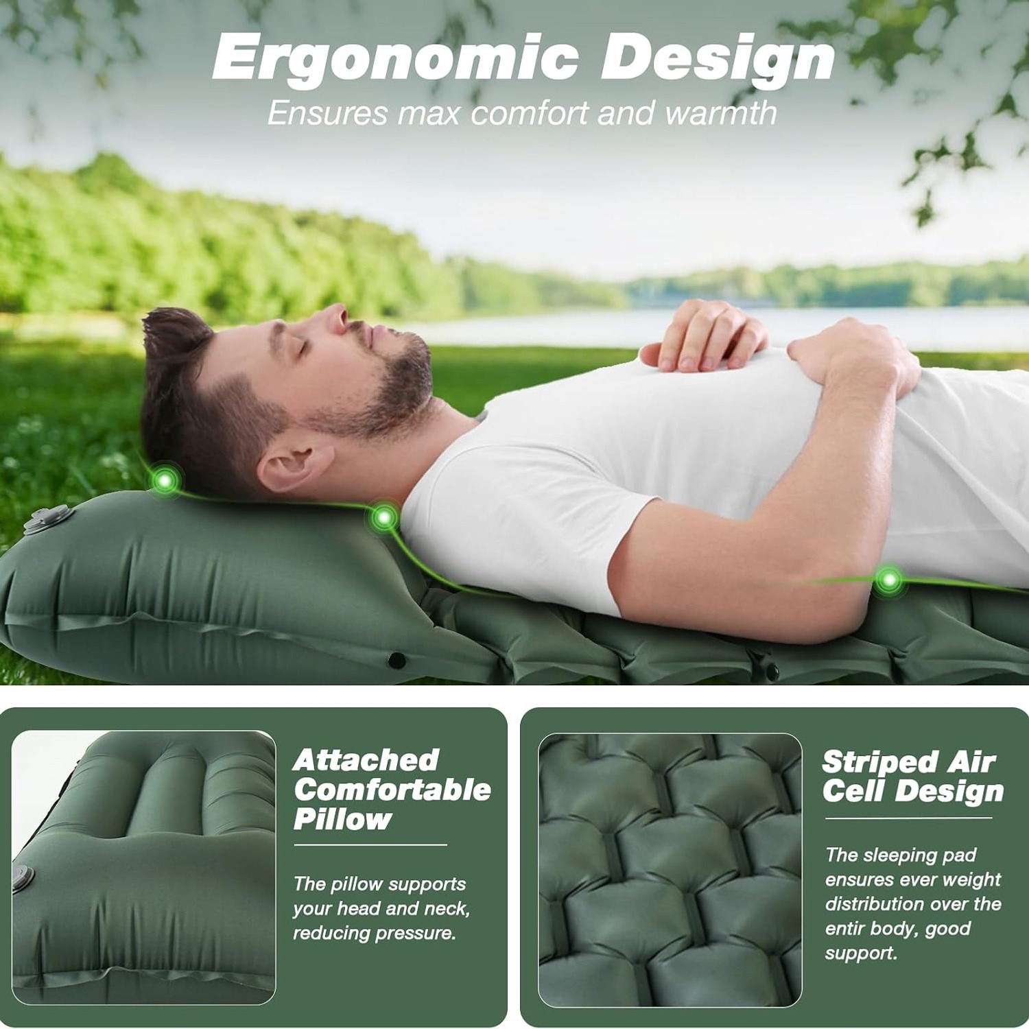 Self Inflating Sleeping Mat with Built-In Foot Pump and Pillow